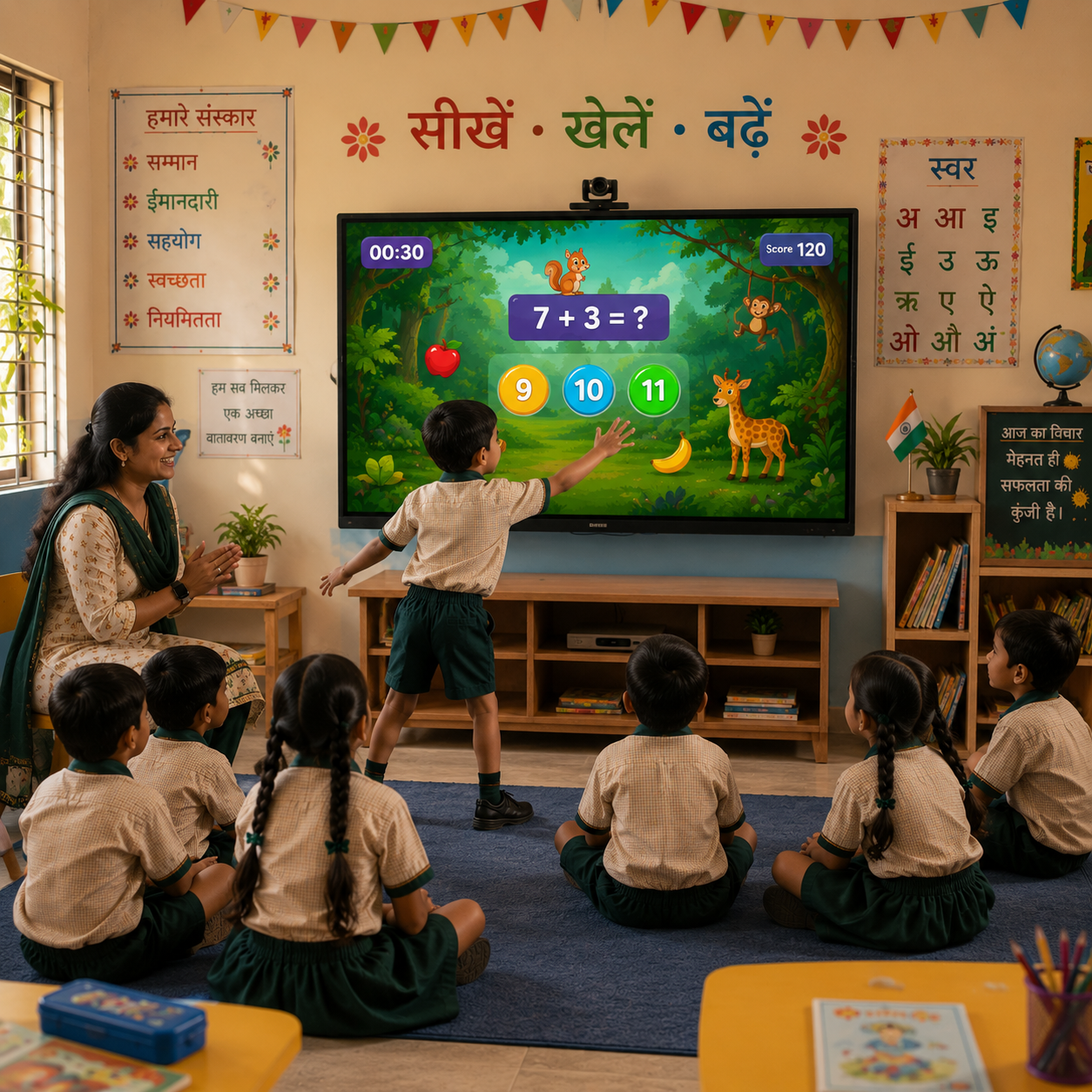 Active game-based classroom engagement scene